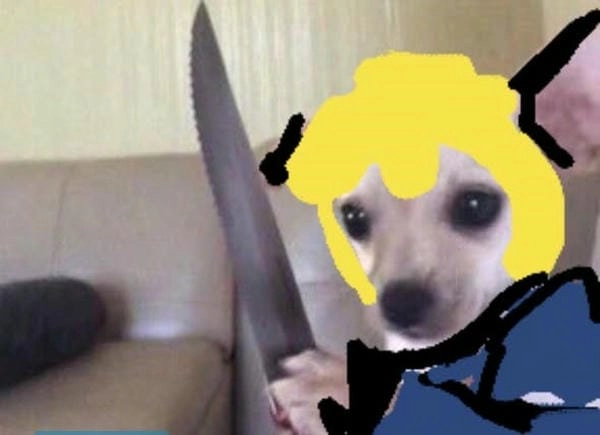 Meme chó cầm dao bựa cực chất không ai sánh bằng