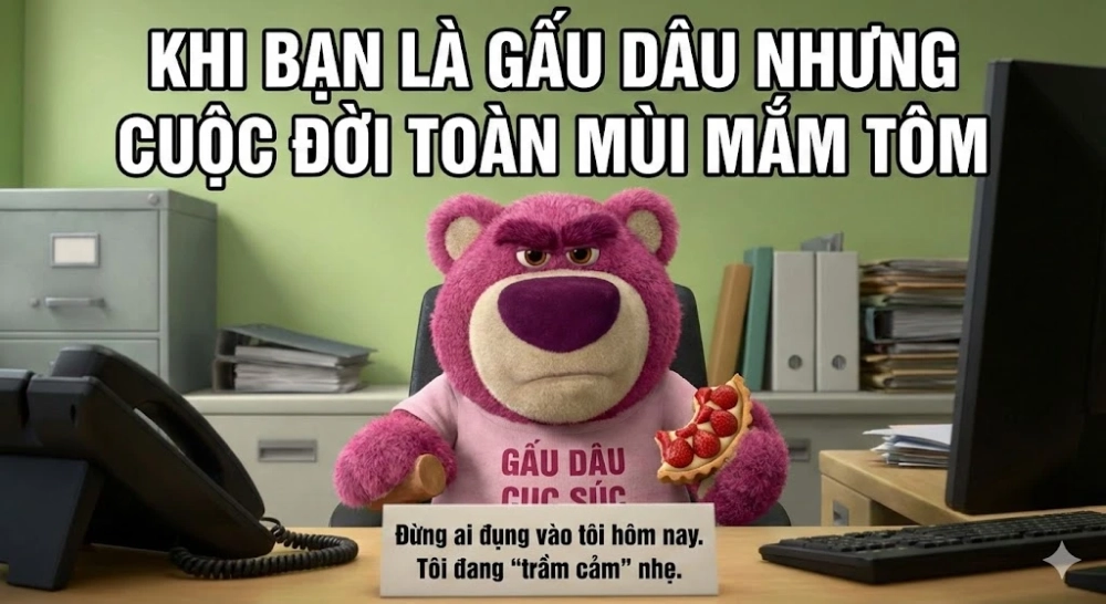 Phong cách cực chất cùng avatar meme gấu dâu