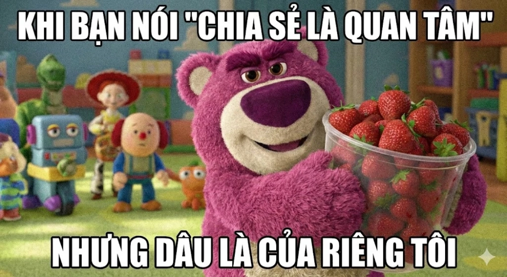 Thể hiện cảm xúc qua icon gấu dâu meme