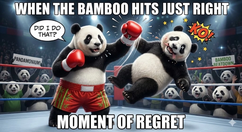 Cười sảng khoái với meme gấu trúc đánh bầm mắt