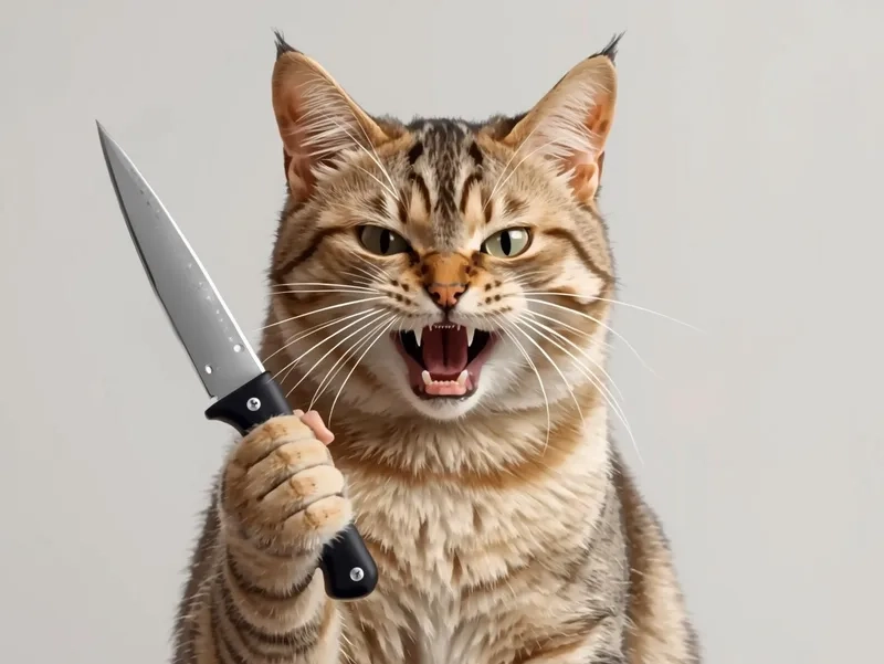 Không ai nhịn cười khi thấy mèo cầm dao meme bá đạo