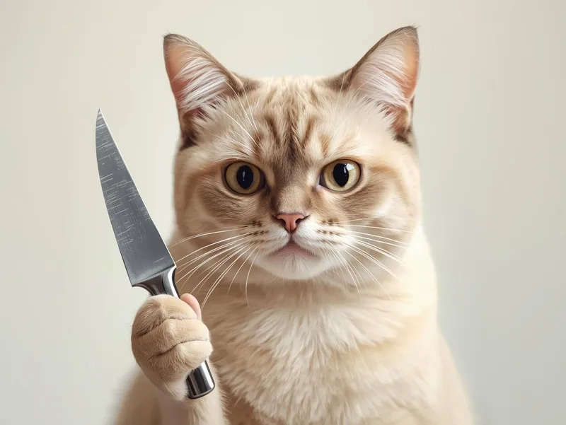 Hôm nay xem ngay meme con mèo cầm dao cực hài hước