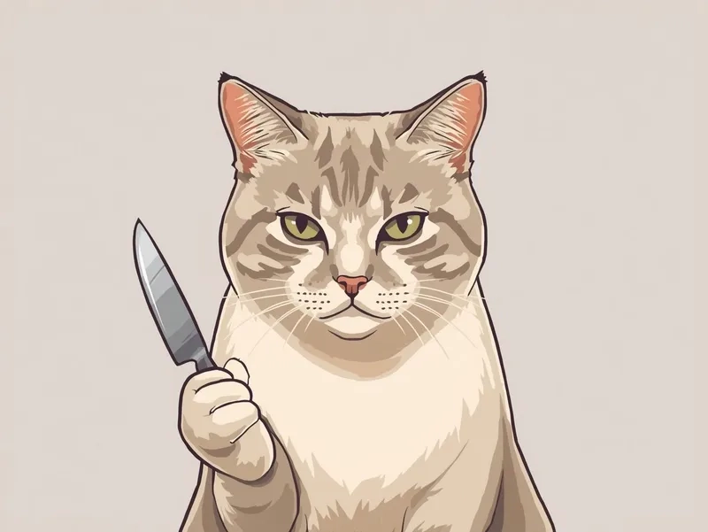 Biểu cảm bá đạo của mèo meme cầm dao khiến bạn bật cười