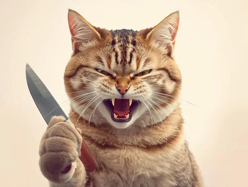 Cười không ngừng với cầm dao meme mèo bựa vui nhộn