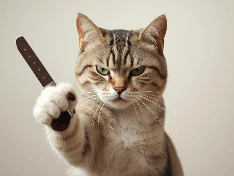 Khám phá ảnh meme con mèo cầm dao cực đáng yêu