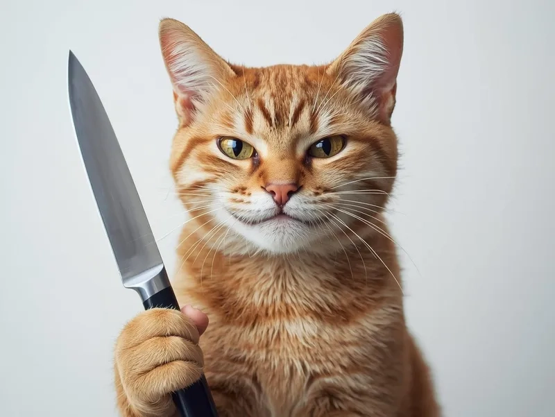 Không thể nhịn cười với hình meme con mèo cầm dao