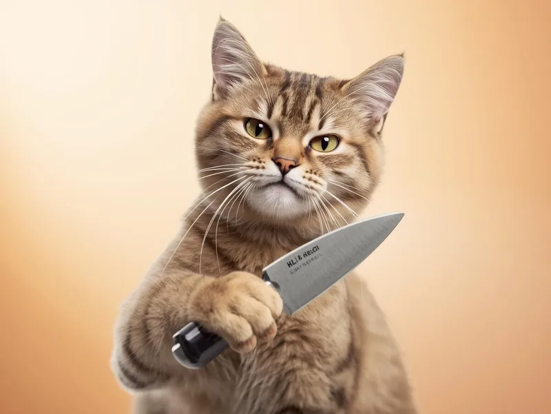 Biểu cảm bá đạo của meme mèo bựa cầm dao khiến tim tan chảy