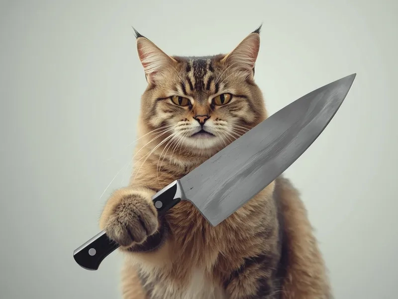 Thử thách cười với meme mèo cầm dao cute đáng yêu