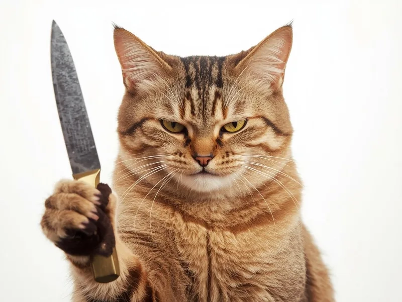 Ai cũng mê biểu cảm meme mèo cầm dao ngầu