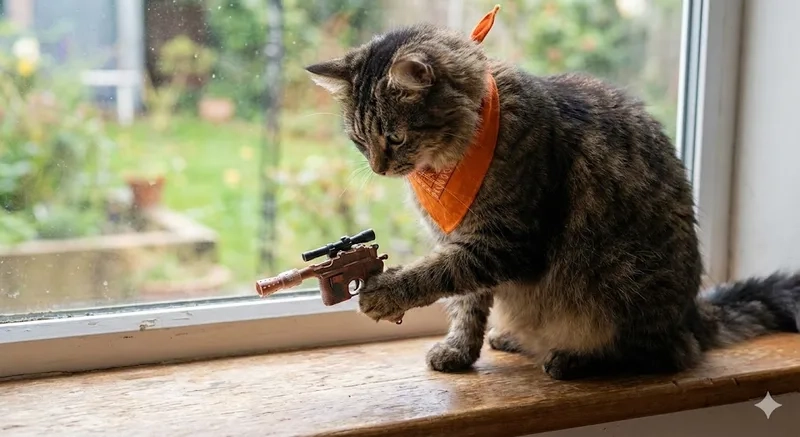 Biểu cảm bá đạo của meme mèo súng khiến bạn bật cười