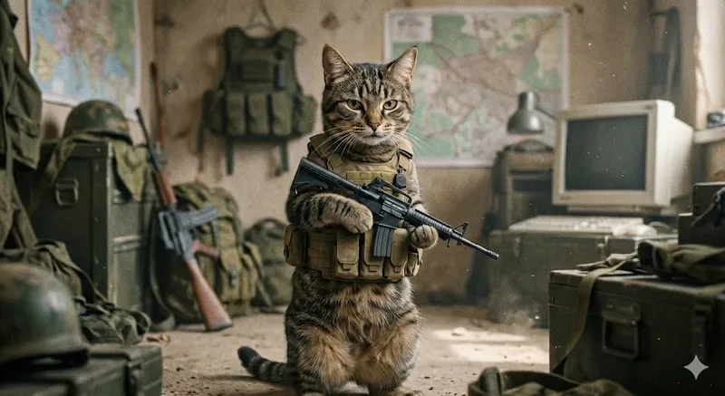 Khám phá ngay hình meme mèo cầm súng siêu thú vị