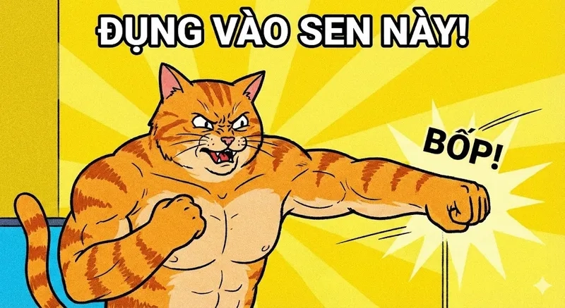 Nhìn là thương với hình mèo meme đấm