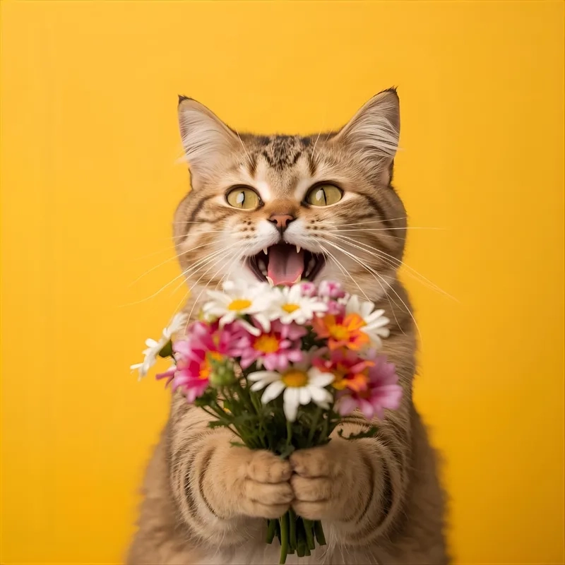 Ai cũng thích mèo tặng hoa meme siêu đáng yêu