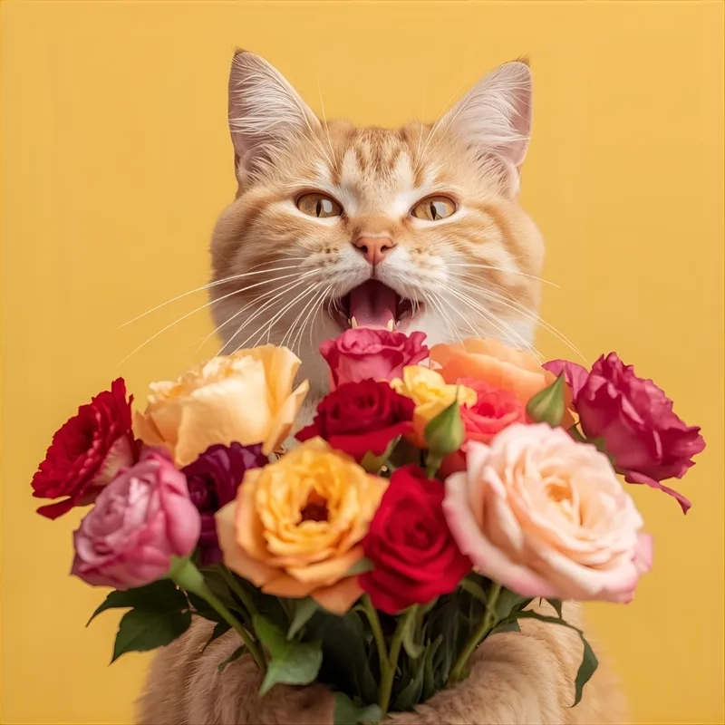 Gửi yêu thương cùng con mèo tặng hoa cute