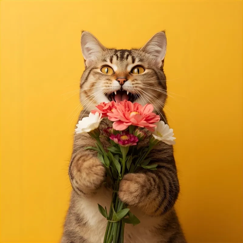 Xem ngay meme con mèo tặng hoa cực dễ thương