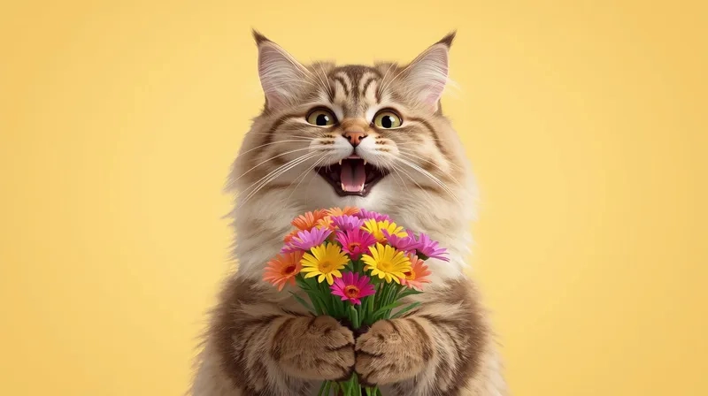 Thử ngay meme mèo tặng bông hoa cute