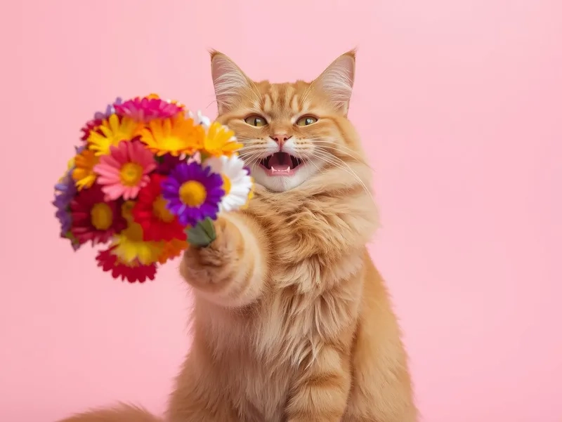 Ngắm xinh xắn với hình ảnh mèo cầm hoa