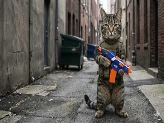 Loạt ảnh meme mèo cầm súng gây bão với biểu cảm đầy drama