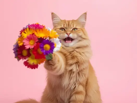 Meme mèo tặng hoa hài hước thu hút mọi tín đồ mèo